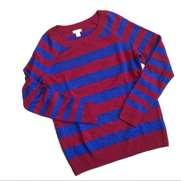 Fossil Red & Blue Shimmer Stripe Sweater Small - Picture 1 of 5